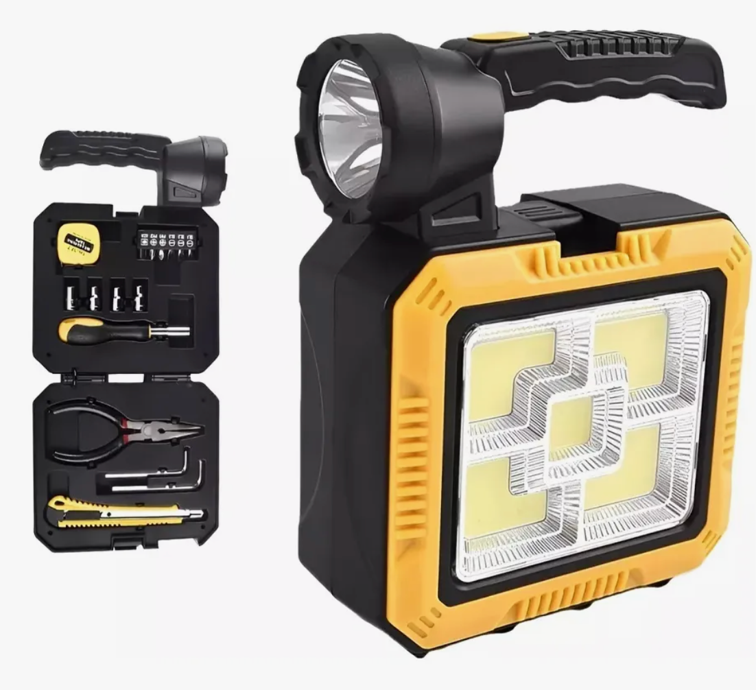 Linterna LED⚡ con Kit Completo de Supervivencia Urbana: Herramientas, Powerbank y carga Solar