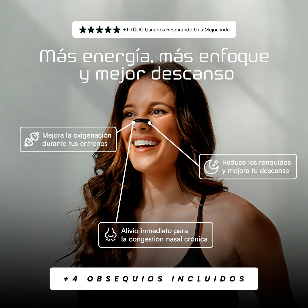RESPIRAPLUS®️ Banda Nasal Respiración Avanzada ¿Te cuesta respirar por la nariz, roncas o amaneces cansado?